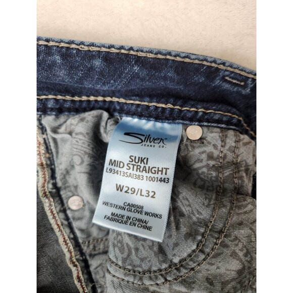 Silver Suki Straight Blue Jeans Womens Western Glove Works Size 29 X 32 - Picture 12 of 15